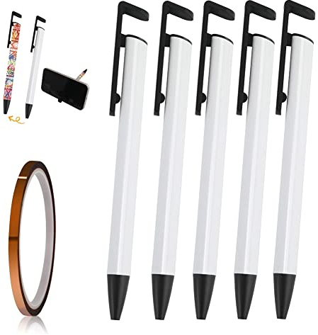 Hopbucan 5 StüCke Sublimationsstifte WäRmeüBertragungsstift mit Schrumpffolie, für Volldruck Kugelschreiber Sublimation, BüRo Schule