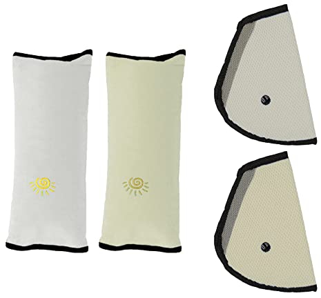 4 Stuck Gurtpolster Kinder, Gürtelkissen Schutzkissen Abnehmbar, Auto Sicherheitsgurt Schulterpolster, für Sicheren Nackenhalt und Schlaf (Grau, Beige)
