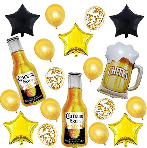 21pcs Corona Beer Mug Themed Party Supplies, Birthday Party Balloon Decorations, Corona Beer Aluminum Film latex Balloon suit, Pentagram balloon Decorative Baby Shower Celebration Supplies Party Dec
