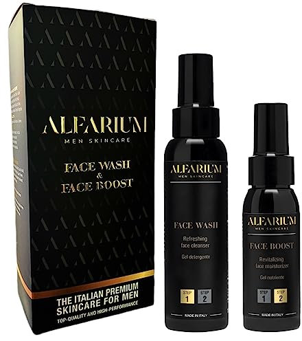Alfarium Set Skincare Hombre - Detergente Facial y Crema Facial Hombre Piel Grasa y Mixta con Vitamina A/B5/C/E, Ácido Hialurónico - Limpieza Facial Hombre y Crema Antiarrugas Hombre - Made in Italy