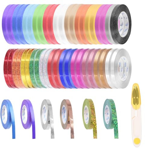Glarks 49pcs 525Yards Curling Ribbons Set 3 Stile Multi Farben 1/5 Breite Crimped Curling Ribbon Metallic Curling Ballon Ribbon Geschenkverpackung Band Weihnachtsband mit Schere