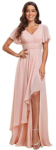 Ever-Pretty Vestito da Sera Donna Elegante Stile Impero Scollo a V Maniche Corte Lungo Abito da Sera EE01809 Rosa 46