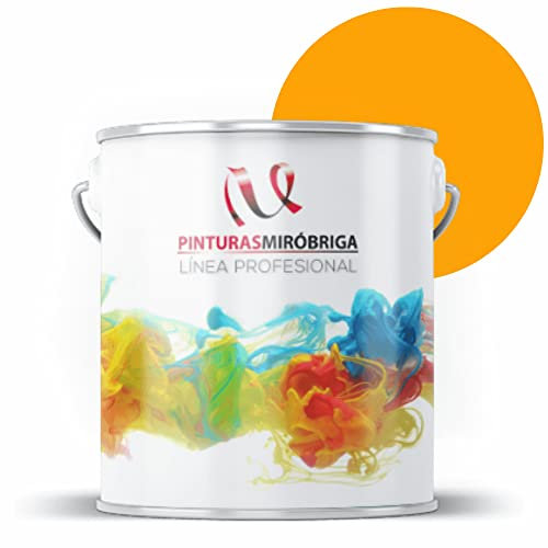 Pinturas Mirobriga Esmalte Antioxidante Color Amarillo Real Ral 1028, Secado Rapido, Directo sobre metal, proteccion de superficies de hierro y madera. Acabado Brillante. Envase de 4Lt.