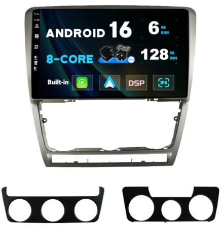 BXLIYER [6GB+128GB] Android 16 IPS Autoradio Per SKODA OCTAVIA (2007-2009) - Senza fili CarPlay/Android Auto - LED Camera + MIC - DAB Fast-boot Volante 360-Camera WIFI DSP AHD - 2 Din 10.1 Pollici