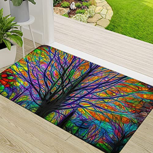 Door Mat,Non-slip Barrier Mats for Indoor and Outdoor,Creative Trees Decoration rful Waterr Life Tree Life of Tree,Absorbent Entrance Rug Machine Washable Floor Mat Carpet 50x80cm