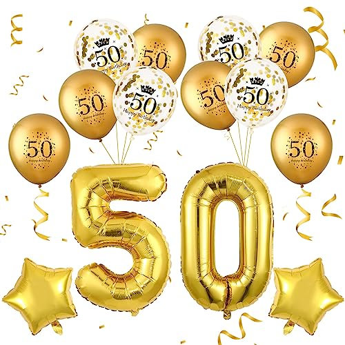 50. Geburtstag Ballons für Männer Frauen Gold 14 Stück 50. Geburtstag Dekorationen mit großer Folie Nummer 50 Ballons Latex Ballons Gold Star Ballons Set für 50. Geburtstag Jubiläum Party Supplies
