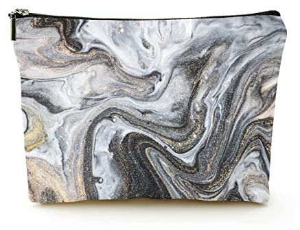 Bolsa de Maquillaje Premium, Bolsas de cosméticos de Viaje de Lino para Mujer, Pintura con Efecto de mármol, Estuche cosmético Duradero