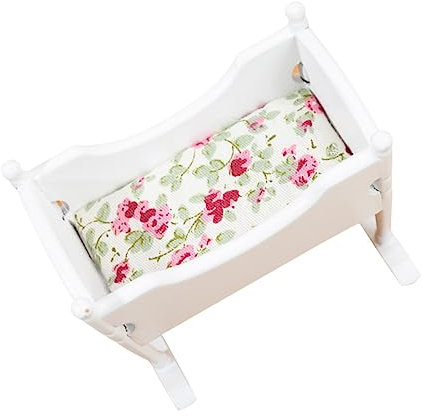 Totority Puppenhaus Wiege Puppenhausfiguren aus Holz Miniaturszenenmodelle Stubenwagen Kinderbett für Kinder puppenhaus DIY Wiege Mini-Cradle-Modell Essen Spielen Spielzeugzimmer schmücken