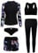 Damen-Surfanzug, 5-teiliges Set, UV-Schutz-Badebekleidung, langärmliger, sportlicher, elastischer Sommer-Tauchanzug, geteilter Badeanzug für Surf-, Schnorchel- und Kajaktouren,Schwarz,XXL