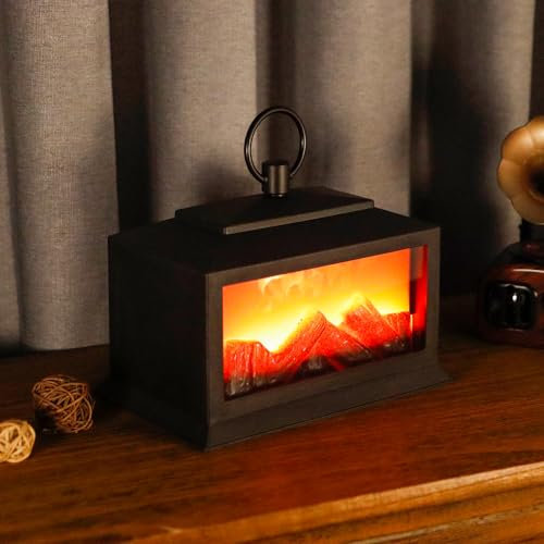 TRIROCKS Farol a Batería Sin Llama para Chimenea con Efecto de Llama LED, Lámpara de Efecto Leña para Decoración Interior y Adornos Navideños (Negro)