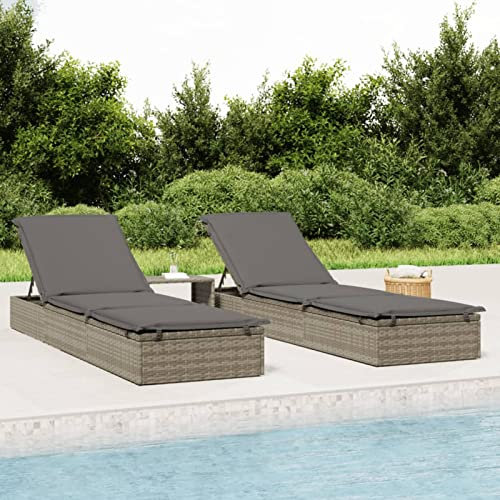 BaraSh Sonnenliegen 2 STK. mit Tisch Grau Rattan Gartenliege Liegen Garten Outdoor Liegen Wetterfest Terassenliegen AußEn