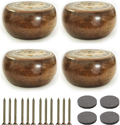 Btibpse 5.1 cm hoch Holz Sofa/Bett Riser Runde Form Holz Möbelbeine/Couchbeine/Ersatz Sofafüße/Kommode Bein 4er Set Ø 9,4 cm, Walnuss