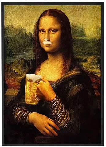 Affiche Mona Lisa Bière - Made In France - Tableau décoration murale - Cadeau Apéro Humour Vintage original rigolo (A4 (21 x 29,7 cm), Sans cadre)