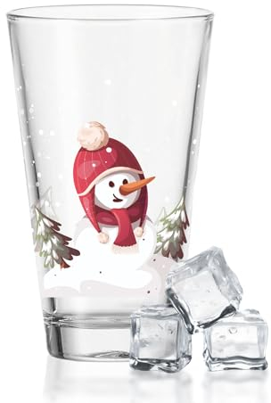 GRAVURZEILE Wasserglas mit UV Druck Weihnachtsmotiv - Schneemann - Weihnachtsdeko - Geschenke für Jungen und Mädchen - Zur Weihnachtszeit zum Wichteln und als Geschenk für Kinder