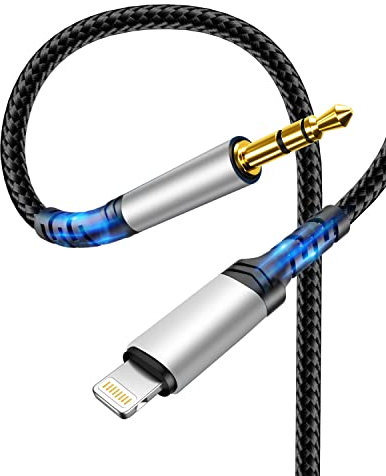 [Apple MFi Zertifiziert] Auto AUX Kabel für iPhone,Lightning auf 3,5mm Audiokabel 24K Nylon Kabel Kompatibel mit iPhone 14/14 Pro/13/SE/12/11/X/XS/XR/8, Autoradios,Lautsprecher,Kopfhörer-1M (Silber)