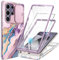 GVIEWIN Compatible with Samsung Galaxy S24 Ultra Case with Slide Camera Cover+Screen Protector,[2 Front Frames]360° Armor Fullbody Shockproof Bumper Protective Marble Case 6.8,Dreamland River/Purple