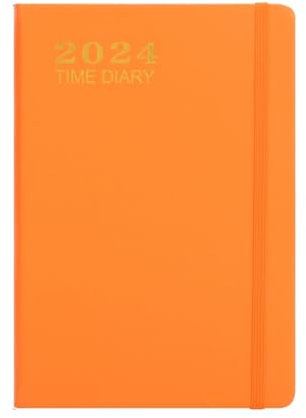 Taschenkalender 2024, Kalender 2024, wöchentlicher und monatlicher Kalender mit Tasche, Gummiverschluss, Notizseiten, Monats-Registerkarten, Orange