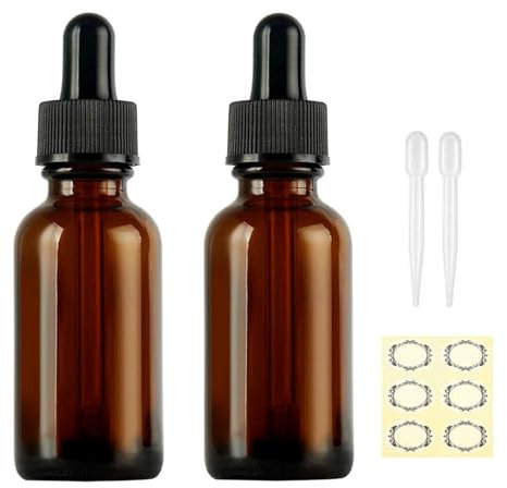 Apstaqeoo 2PCS 50ML Amber Glass Dropper Bottles - Empty Refillable Sample With Pipette for Essential Oil, Aromatherapy, Perfume, Laboratory - Black Cap