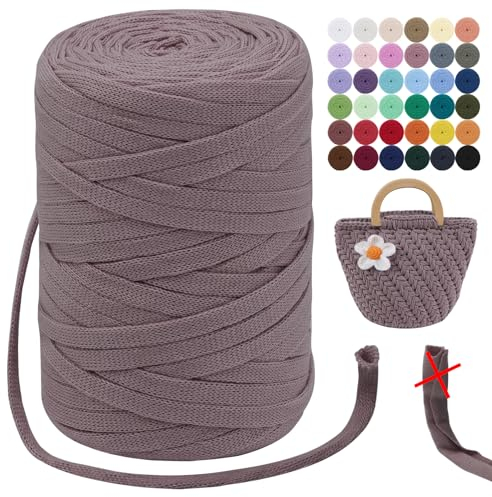 LEREATI T-Shirt Garn 7mm Textilgarn zum Häkeln für Körbe 100m / 250g Bändchengarn Makramee Garn Häkelgarn Stoff Dickes Garn zum Taschen Korb Decke Häkeln, Heimdekoration (Kastanienbraun)