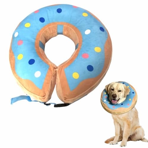LittleBean Aufblasbare Halskrause Hund Katze Schutzkragen Krägen für Haustiere Hundekragen Leckschutz für Genesung nach Operationen oder Wunden (Blauer Donut, [Neck: 16-18.5] XL)