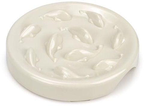 Volein 1 PC Cat Slow Speed Feeder Food Grade Anti-gulp Cat Bowl Slow Feed Cat Plate for Both Dry and Wet Food Puzzle Small Cat Feeder Bowl(White, 16 * 16 * 2.2cm)