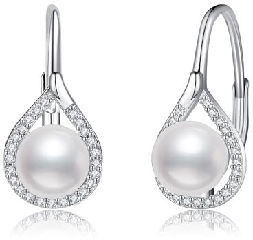 POPLYKE Perlen Ohrringe für Damen 925 Sterling Silber Perle Leverback Ohrringe Perle Tropfen Schmuck