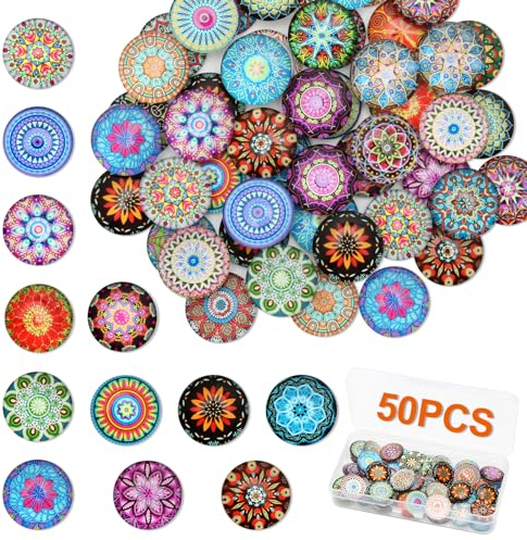 50 Piezas Piedras Vidrio Colores 20mm, Piedras de Mosaico de Vidrio para Manualidades, Cabujones de Cristal Surtidas para Manualidades y Decoración