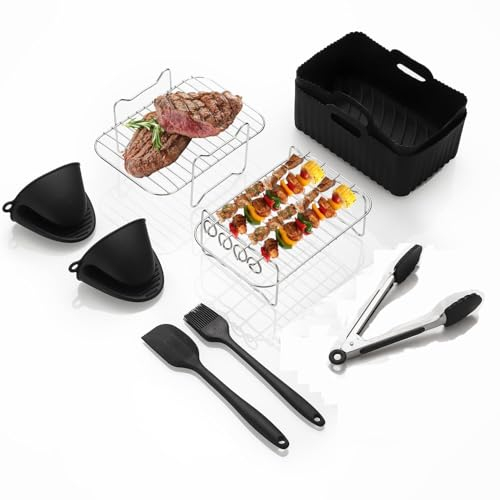 9 Pcs Air Fryer Accessories for Ninja AF400UK AF500UK, Food-Grade Silicone, Heat Resistant and Dishwasher Safe, Perfect Silicone Air Fryer Liners for Ninja Air Fryer Accessories