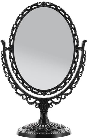 Healvian Schminkspiegel Vintage Spiegel Oval Tischspiegel Doppelseitiger Kosmetikspiegel Drehbarer Ovaler Spiegel Schminktisch Dekorativer Make-up Spiegel mit Ständer Makeup Mirror