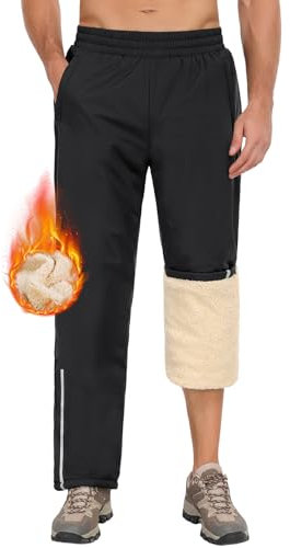 PASUDA Jogginghose Herren Winter Warme Fleece Gefütterte Winterhose Skihose Wasserdicht Winddicht Outdoorhose Wanderhose Thermo Arbeitshose Trekkinghose mit Zipper (Schwarz, L)