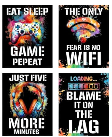 4Pcs Gamer Posters Jeu Vidéo Déco, Affiche de Jeu avec Cadre, Decoration Murale Chambre Gaming, Art Toile Peinture Photo pour Garçons Chambre, dortoir 20 x 25 cm (Riche et coloré)
