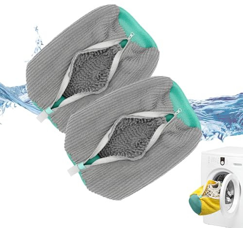 FurrPhunny Lot de 2 sacs de machine à laver à chaussures, nettoyage rapide et facile, sac à chaussures pour machine à laver et sèche-linge, sac de nettoyage de chaussures pour baskets et la plupart