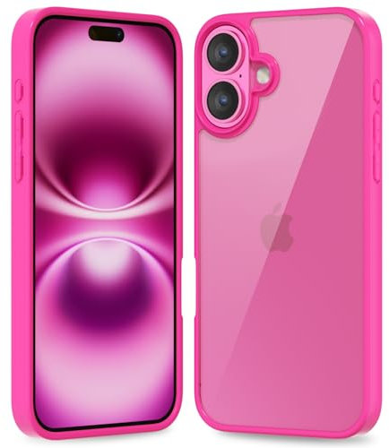 oakxco Custodia Sottile e Trasparente per iPhone 16 Plus Cover, Custodia Ultra Slim Guscio Rigido Trasparente Ibrida in Plastica Rigida e Gomma Siliconica Morbida, Anti-Giallo, Rosa Caldo