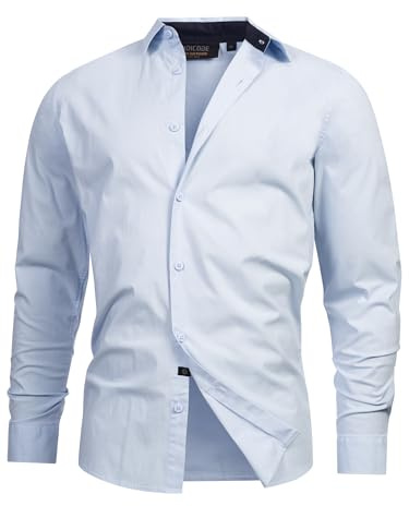 Indicode Herren INKamby Hemd einfarbig aus 97% Baumwolle | Herrenhemd für Männer Sky Way, S