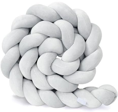 AmphaDeco Bettschlange Baby Bettschlange Umrandungen Geflochten Nestchen Bettrolle Stillkissen, Geflochten Bettschlange Nestchen Babybett Knotenkissen für Schlafzimmer Wohnzimmer,Hellgrau,150cm
