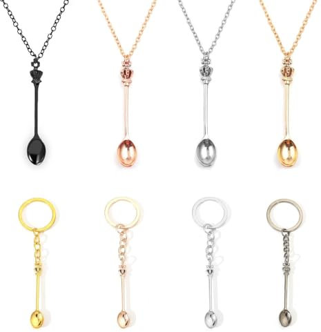 4-Piece Spoon Necklace and 4-Piece Spoon Keychain, Creative Styling Jewelry, Mini Spoon Jewelry, Fashion Accessories