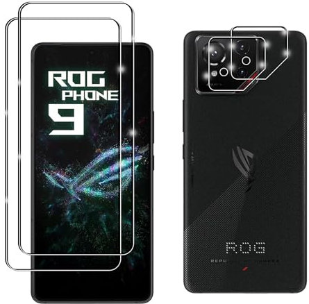 Ebzzliy Pellicola Vetro Temperato per Asus Rog Phone 9/9 Pro, 2 Pezzi Pellicola Fotocamera e 2 Pezzi Pellicola Protettiva, Ultra Trasparente 9H Anti Graffi, Senza Bolle Protezione Schermo