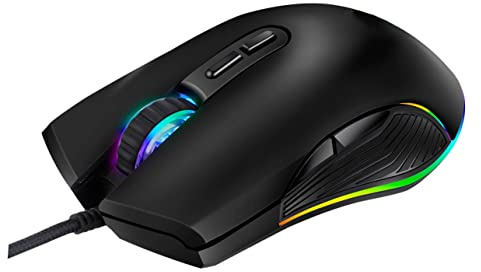 TINEASUR Souris de Jeu Type-c Filaire 7 Touches RGB pour PC et Portable | Abs Finition Mate, Dpi Réglable 800/1200/1600/3200, Branchement Usb, Noir, Lot de 1