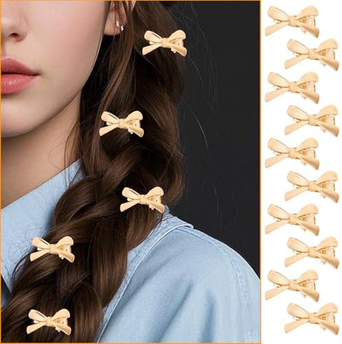 10pcs Petites Pinces à Cheveux avec Nœud Doré, Épingles à Cheveux avec Nœud en Métal Pince à Cheveux Cassée en Or Pinces à Cheveux Épingles à Barrettes Accessoires Cheveux Élégants pour Femmes