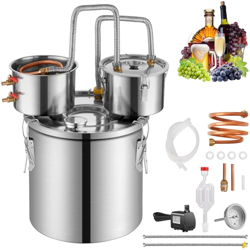 VEVOR Distillatore di Bevande Alcoliche Fusto Capienza ca. 50L Kit di Distillatore di Alcol per Raffreddamento, Set di Distillatore a Doppio Condensatore con Distillazione Secondaria Liquore Alcolico