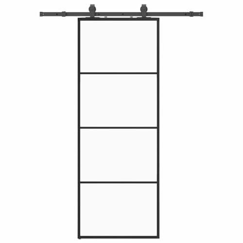 vidaXL Puerta corredera con juego herrajes negro 76x205 cm ESG vidrio, puerta interior, puerta corrediza de granero, puerta corrediza interior