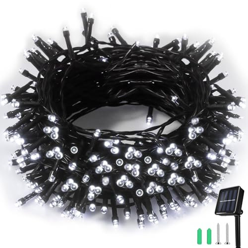 SLWOO Solar Weihnachtsbeleuchtung Außen - 20M 200 LED Lichterkette Aussen Solar Wetterfest IP65, 2 Modi Outdoor Solarlichterkette Weiß für Garten Baum Balkon Hochzeit Party Weihnachten Deko