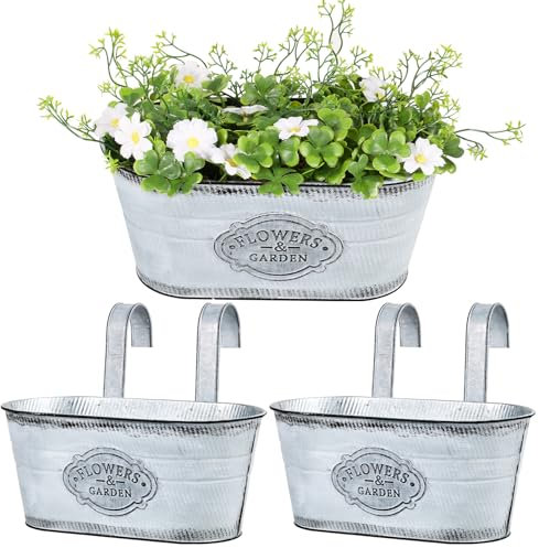 BOOMTOP 2pcs Maceta Colgante Hierro con Doble Gancho Extraíble, Maceta Grande Cubo Flores, Cubo Macetero, Maceta Cubo Planta para Jardín Pared Balcón Valla Hogar Patio Exterior Interior Decoración