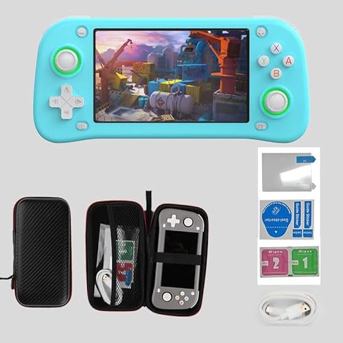 Temoo XF43 Console Portatile, 64 GB 1,5w+ Giochi Sistema Linux Open Source 30 Emulatori Retro Console Portatile, Emulatore Console IPS Da 4,3 Pollici, Batteria Da 3000 Mah (64GB - Blu)
