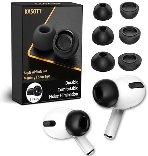 KASOTT Verbesserte Ohrstöpsel aus Memory-Schaum für AirPods Pro 1. und 2. Generation, Bequeme Schaumstoff-Ohrstöpsel, bessere Geräuschunterdrückung, 3 Paar Ersatzspitzen Kabel