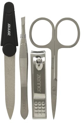 Zenner Maniküre-Set - 4-teiliges Nagelpflege-Set mit Saphir-Feile & Etui | Inklusive Nagelschere, Nagelknipser und Pinzette aus Edelstahl, kompakte Schutzhülle für Reisen und unterwegs