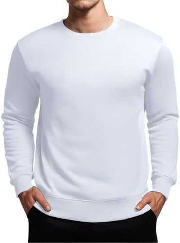 Men's French Terry Crewneck Sweatshirt - Mens White Quarter Zip Pullover | Top Long Sleeve Jackets Pullover Hoodie Blouse Pullovers Sportswear Top Lightweight Jackets Warm Outwear