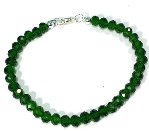 LKBEADS Chromdiopsid, 6 mm, runde Form, facettierte Perlen, 17,8 cm, versilberter Verschluss, Armband für Männer und Frauen | LK_STACK_01976