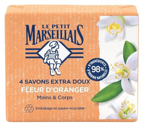 LE PETIT MARSEILLAIS – Savon Extra Doux Fleur d'Oranger, Nettoie et Adoucit la Peau (Pack 4x100g) - Le Lot De 3