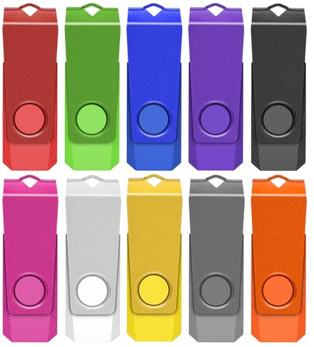 TEWENE Clé USB 32 Go Lot de 10, Clé USB 2.0 Haute Vitesse, 10 Couleurs | Comprend une lanière et des autocollants, un étui rotatif, facile à transporter et largement compatible